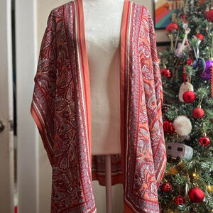 Red & White Paisley Cardigan
